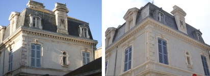 Restauration de façade avec nettoyage de pierre et changement de pierre aux Sables d'Olonne